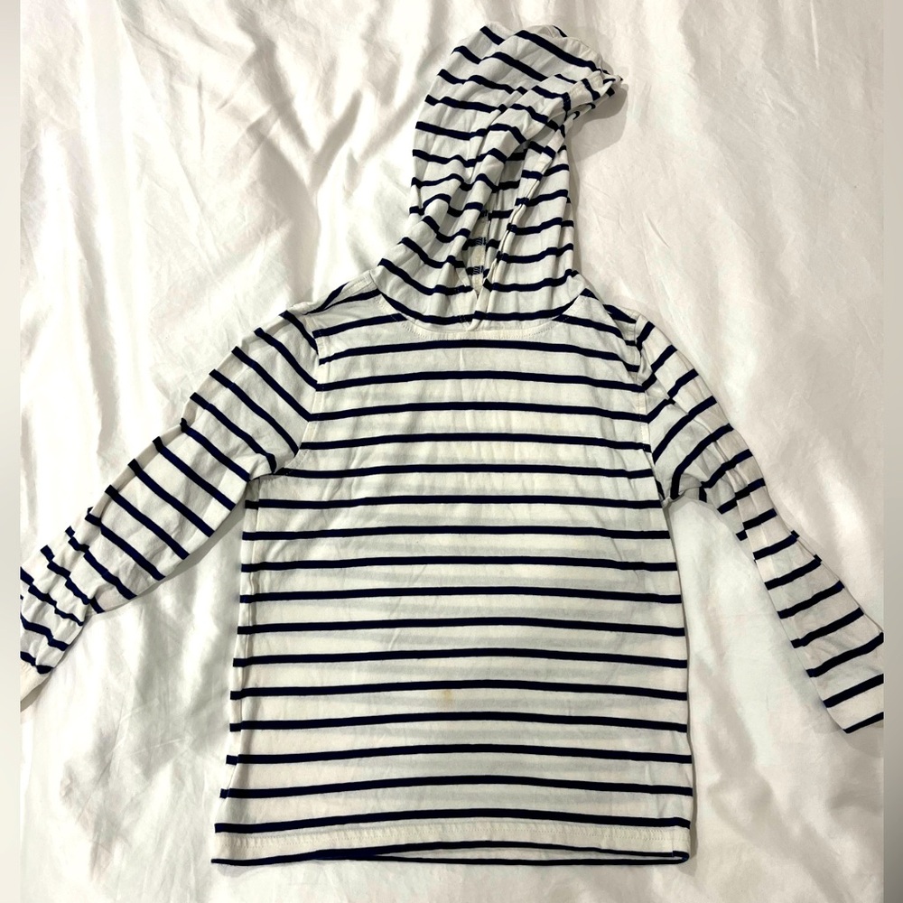 Jcrew kids long sleeve hooded T-shirt white blue stripes